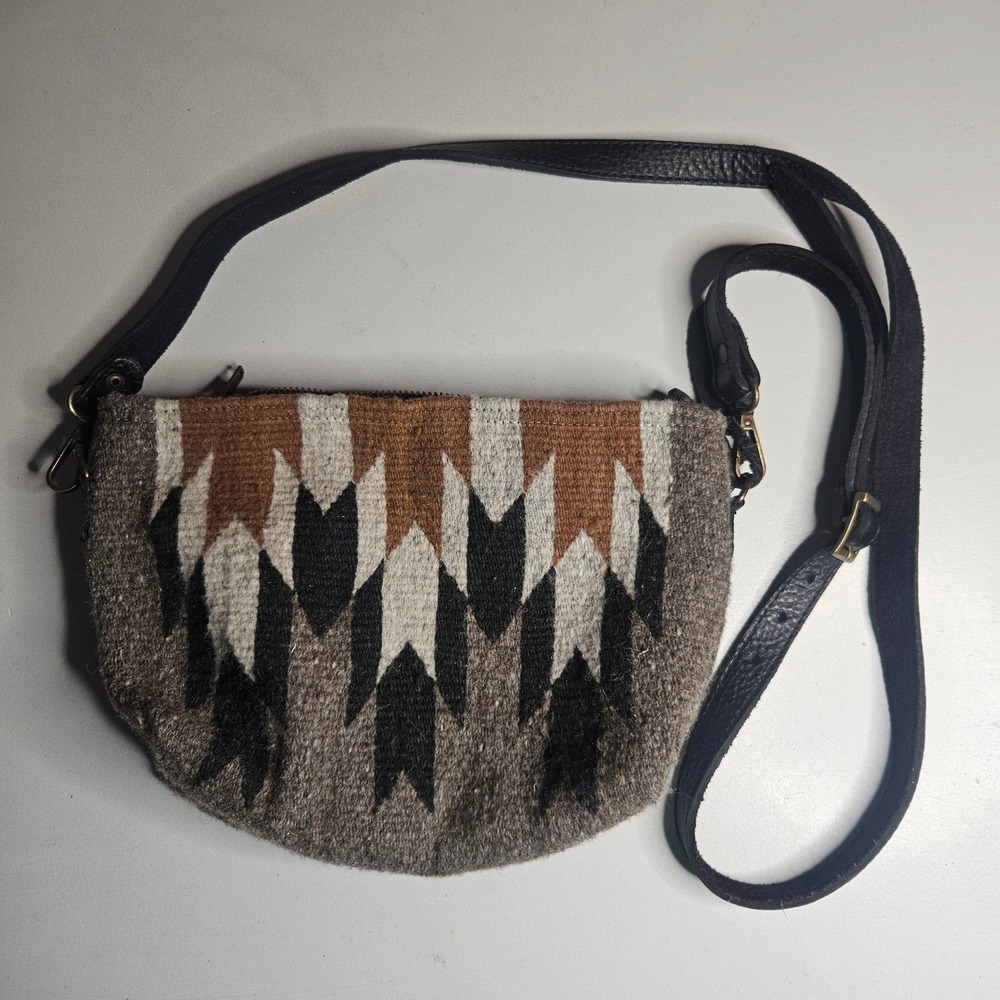 MZ Made Oaxaca Wool Crossbody Bag Zapotec Handwoven Geometric Leather Fair Trade